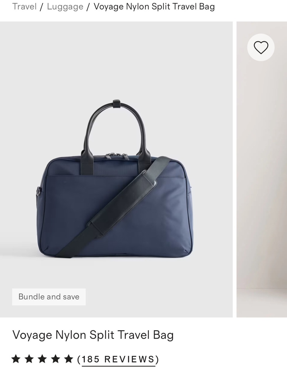 Quince Navy Travel Brief with Black Leather Accents